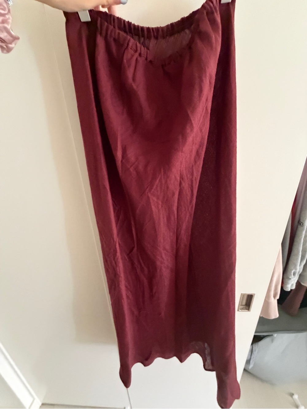 Baserange linen Stretch Maxi Skirt in Deep Burgundy